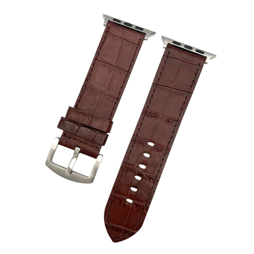 24 mm Spor W Kroko Kahverengi Deri Apple Saat Kordonu